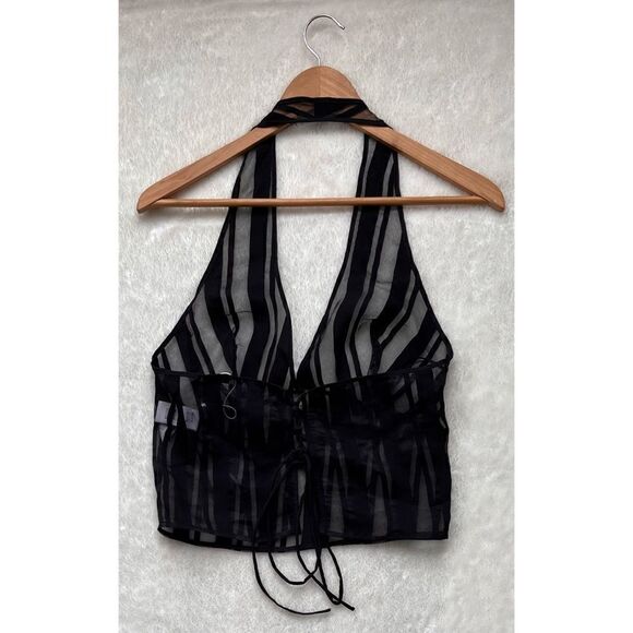 NWOT Zara Black Striped Organza Translucent V-Neck Halter Top, Size Medium - Picture 11 of 15